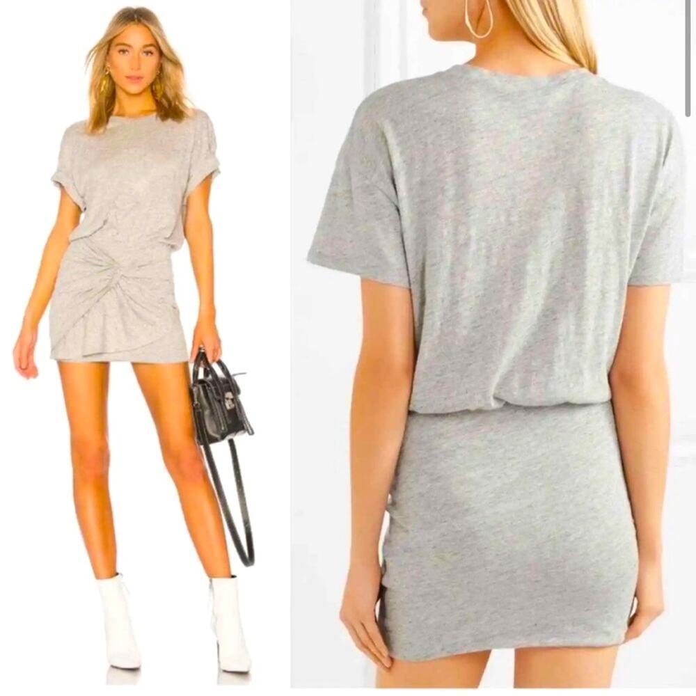 NWOT  I.R.O. Brelbloa Jersey Knit Knotted Front Mini Dress in Light Grey Size S